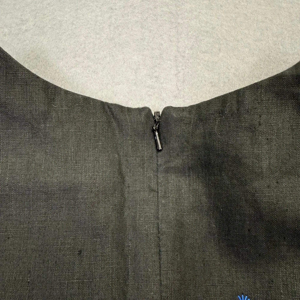 Talbots Petites Black Irish Linen Floral Embroidered Sleeveless Maxi Dress 12P - Picture 9 of 11